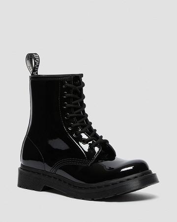 Black Women's Dr Martens 1460 Mono Patent Leather Lace Up Boots | CA 170NWY